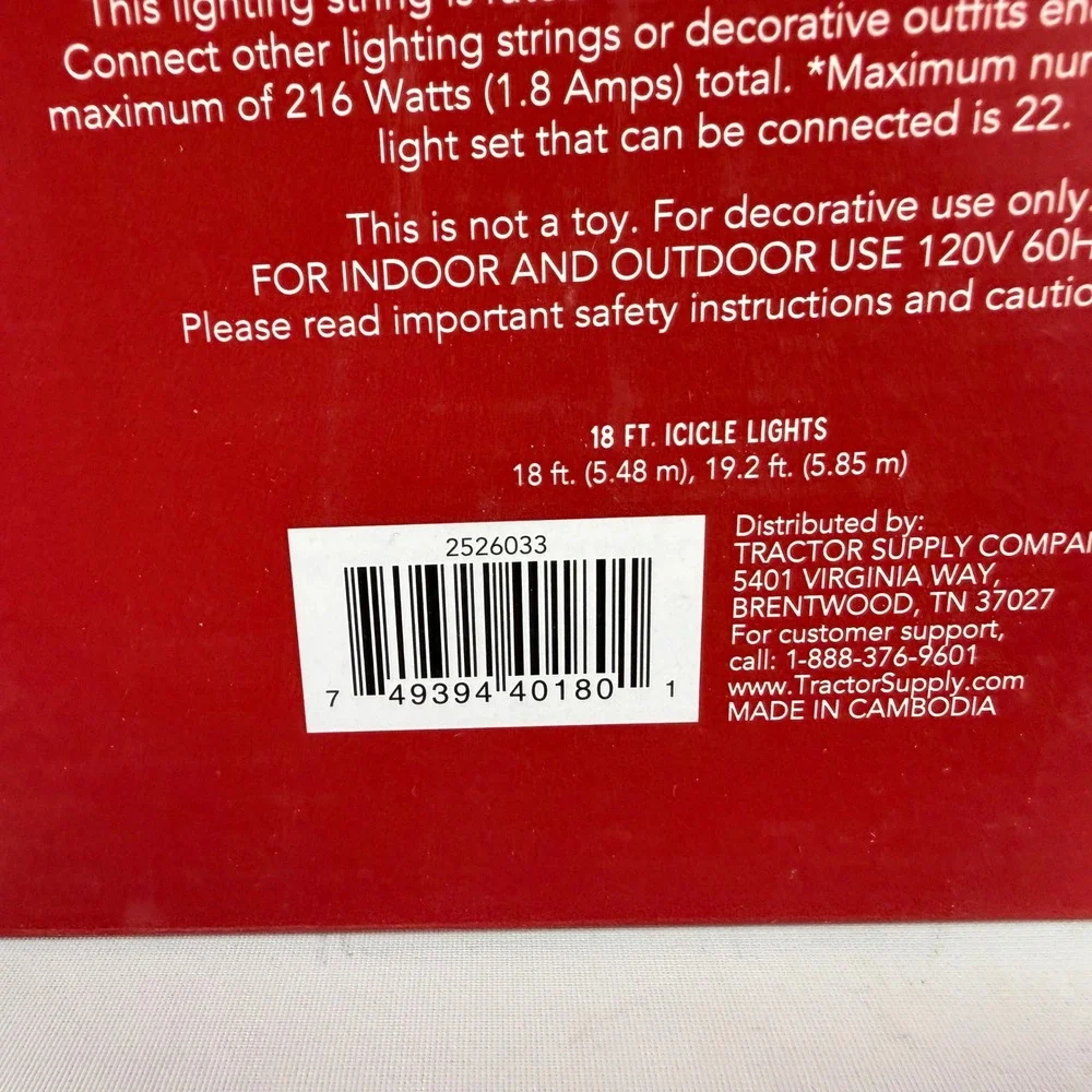 Red Shed 18 ft Icicle Lights 200 Ct Warm White LED Indoor Outdoor Christmas New